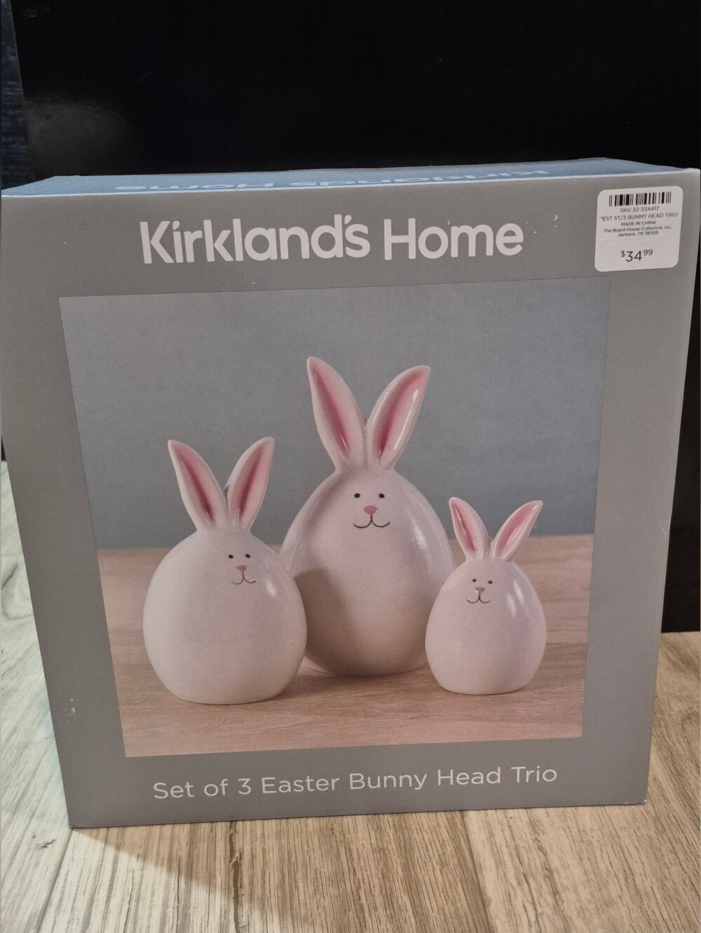 Kirkland's Home Decor Ceramic Pink Bunny Trio Decorative Figurines Seasonal NWT